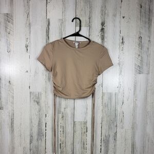 3/$15 fashion nova tan cropped ruched side short sleeve tshirt women's size S